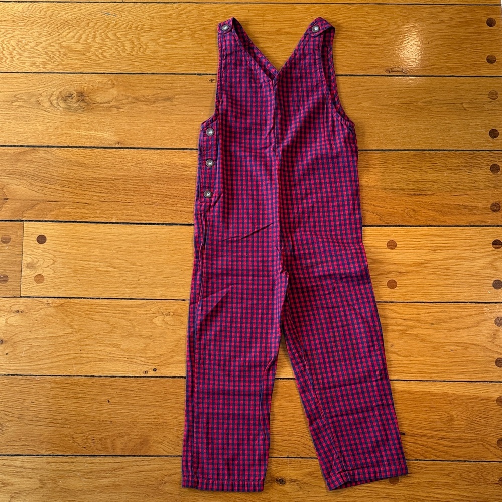 Kids Pink and Blue Check One-Piece Overalls